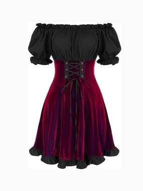 Scarlet Darkness Gothic Iridescent Red Velvet Corset Dress  Renaissance Mini, M